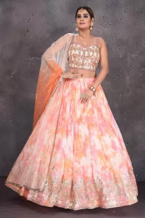 502823 Pink and Orange Tie Dye Mirror Work Lehenga