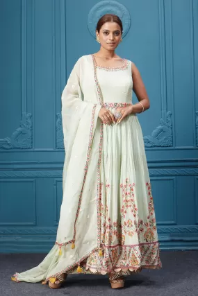 510046 Pastel Green Embroidered Anarkali Suit Set