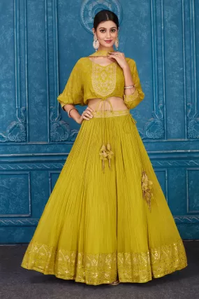 510084 Olive Green Embroidered Georgette Lehenga with Dupatta