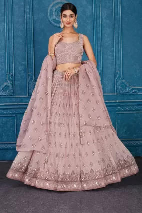 510086 Dusty Pink Embroidered Georgette Lehenga with Dupatta