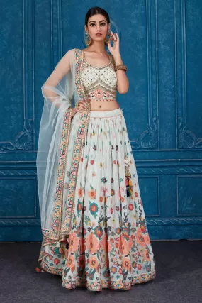 510090 Mint Green Floral Embroidered Georgette Lehenga