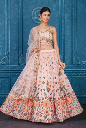 510091 Powder Pink Floral Embroidered Georgette Lehenga