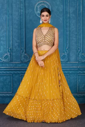 510096 Mustard Embroidered Georgette Lehenga with Dupatta