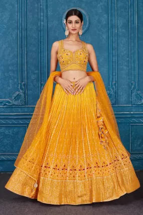 510097 Mustard Embroidered Designer Georgette Lehenga with Dupatta