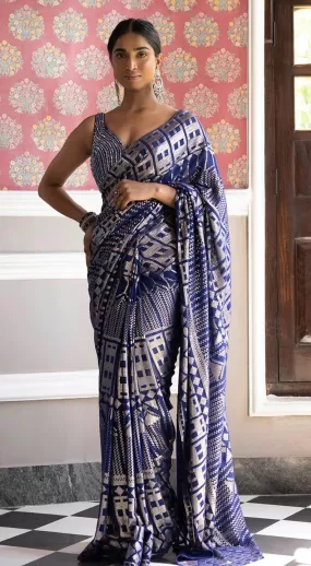 90Z791A-RO Blue Designer Saree With Sleeveless Blouse