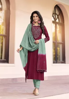 Attractive Maroon Color Kurti Suits With Embroidery Work For Women