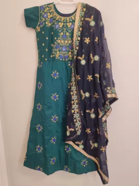 Charming Dark Green Art Silk Kurti With Georgette Dupatta