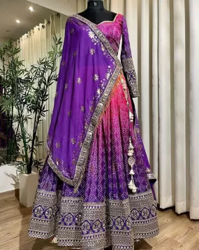 Dazzling Multicolor Party Wear Heavy Chinon Embroidered Sequins Work Lehenga Choli With Dupatta