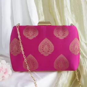 Festive Dream Pink Brocade Fabric Clutch