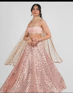 Gorgeous Pink Georgette Sequins Work Party Wear Lehenga Set