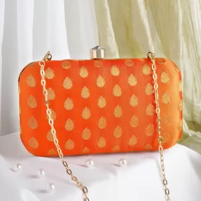 Heritage Hue Orange Brocade Fabric Clutch