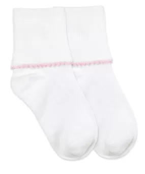 Jefferies Socks - Smooth Toe Turn Cuff - White/Pink