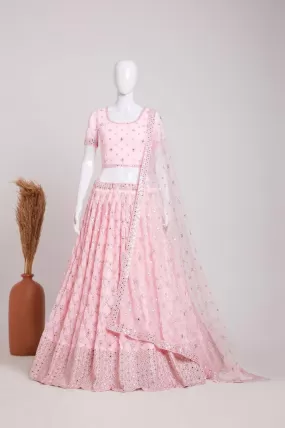 Lovely Light Pink Color Designer Georgette Embroidery And Sequins Work Lehenga Choli With Fancy Dupatta For Women