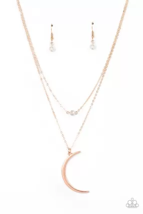 Paparazzi Modern Moonbeam - Rose Gold Crescent Moon Necklace