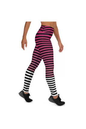 Pink & White Stripes Yoga Leggings