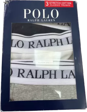 Polo Ralph Lauren Black/White/Grey Logo Waistband Classic Stretch Cotton Trunks UK Medium