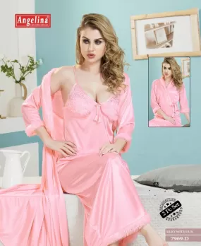 Premium  2 Pc  Sexy Pink  Fur  Nighty for Women-RG001SNP