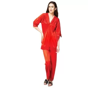 Red Color Woman Silk Night Shirt Pajama Set Ladies Nightdress Women Silk Nightwear Ladies Homewear