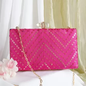 Starry Night Pink Sequin Embroidered Clutch