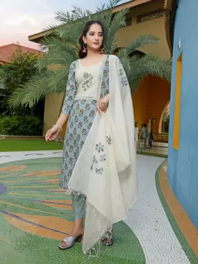 Stunning Grey Color Designer Kurtis Suits With Pant And Dupatta