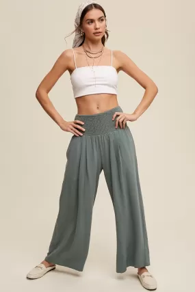 The Gannon Smocked Waist Linen Pants