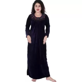 Warm Winter Nightgown Luxury Nightwear Women's Velvet Black Nighty