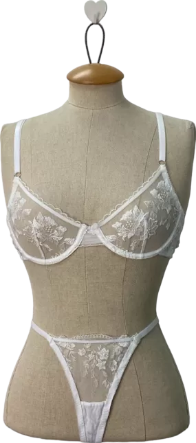 White Embroidered Bra and Panty Set UK Small